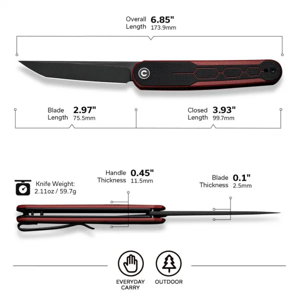 Civivi KwaiQ C23015-1 Nitro-V Burgundy/Black G10
