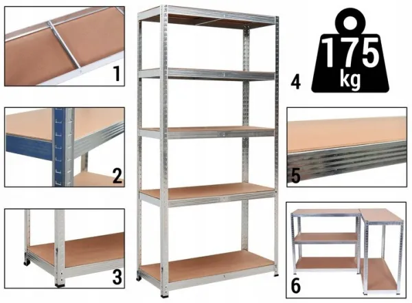 DomTextilu Stabilnýkovovýúložnýregáls5policami180x90x40 46731