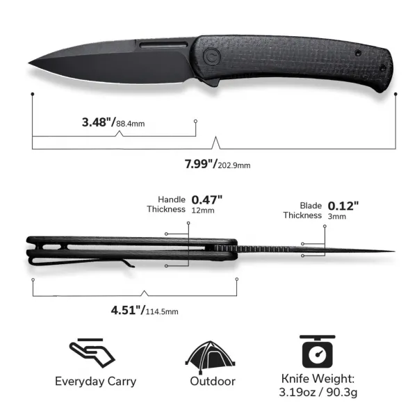 Civivi Caetus C21025C-2 Black Burlap Micarta