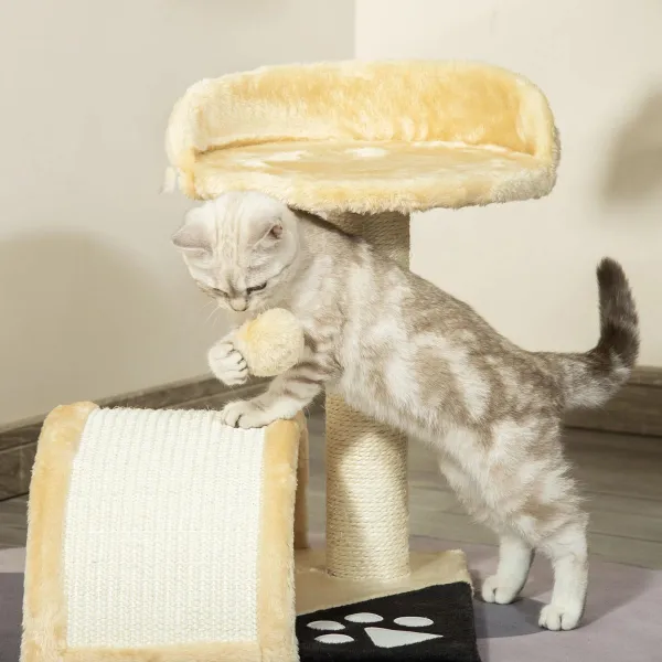 PawHut Škrabadlo pro kočky s pelíškem Most, béžové
