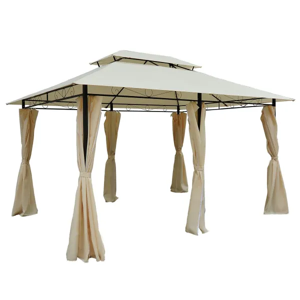 Outsunny Zahradní altán Pavilon s dvojitou střechou, béžový, 4 x 3 m