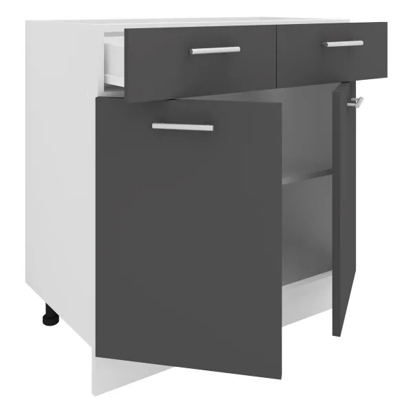 VCM Dolní kuchyňská skříňka Esilo, 80 cm, 2 dvířka a 2 zásuvky, antracit