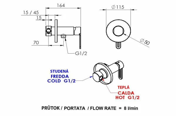 Podomietková batéria s bidetovou sprškou, guľatá, čierna mat 1103-15