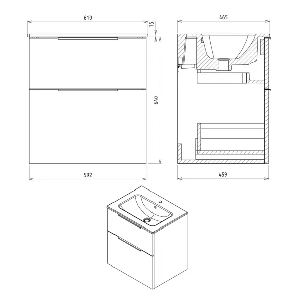 SAPHO - CIRASA umývadlová skrinka 59,2x64x46cm, dub strieborný CR601-1111