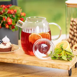 4Home Sklenený džbán s viečkom Stripe Hot&Cool, 1 l