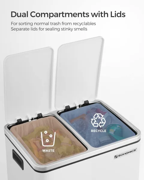 SONGMICS Odpadkový kôš na triedený odpad Kôš 30 l biely