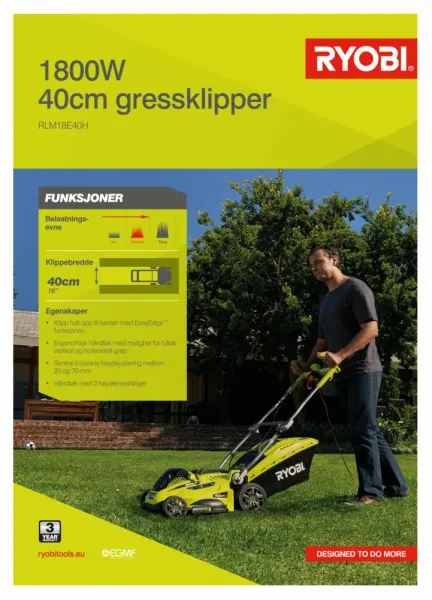 Elektrická kosačka RYOBI RLM18E40H, 1800 W RY5133002347