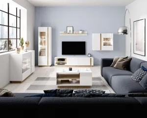 ArtLas TV stolík ARTENS 187 s LED | dub grandson/biely lesk