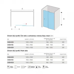 MEREO - Sprchové dvere, LIMA, dvojdilene, zasúvacie,  120 cm, chróm ALU, sklo Číre CK80423K