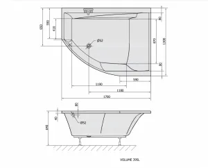 POLYSAN - TANDEM R asymetrická vaňa 170x130x50cm, biela 97611