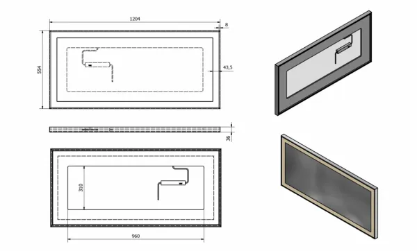 SAPHO - LUMINAR zrkadlo s LED osvetlením v ráme 1200x550 chróm NL560