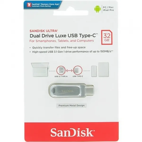 SanDisk Ultra Dual Drive Luxe USB-C 32GB Flash disk SDDDC4-032G-G46