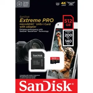 SanDisk Extreme PRO microSDXC 512 GB + SD Adapter 200 MB/s and 140 MB/s A2 C10 V30... 85235110