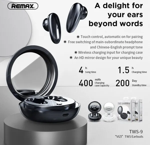 Remax TWS-9 Bezdrôtové slúchadlá, Čierne