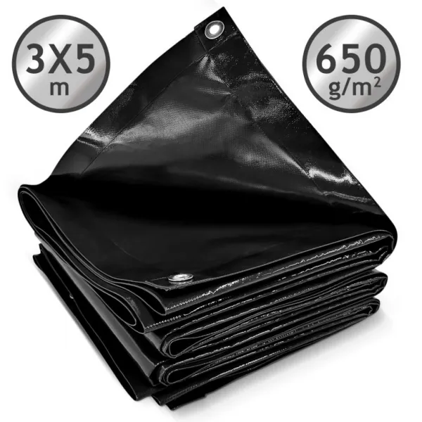 JAGO Plachta 650 g/m², hliníkové oká, čierna, 3 x 5 m
