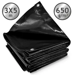 JAGO Plachta 650 g/m², hliníkové oká, čierna, 3 x 5 m