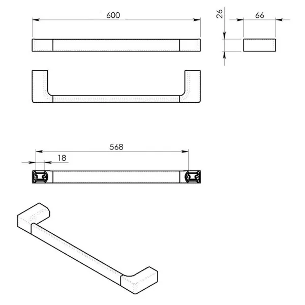 PIRENEI držiak uterákov 600x66mm, chróm PI216013