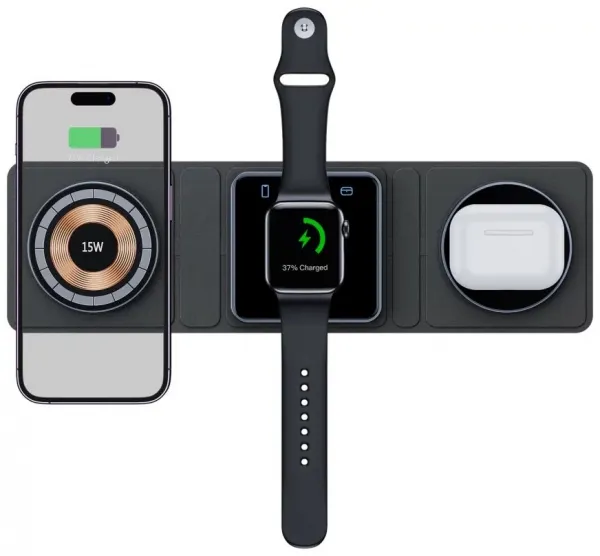 Tech-Protect QI15W-A31 3v1 Magnetická bezdrôtová nabíjačka MagSafe - čierna