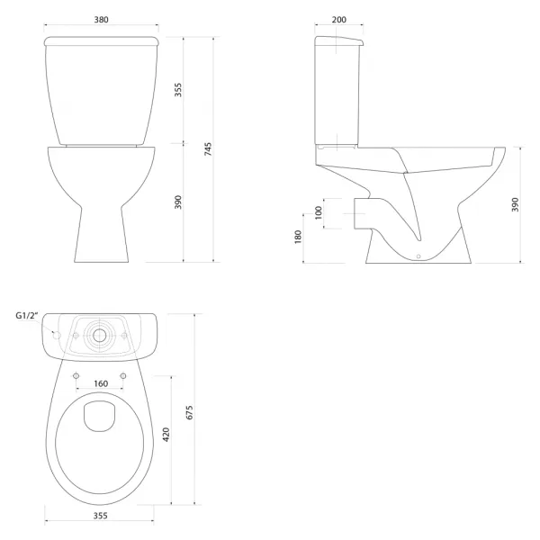 AQUALINE - JOSE WC kombi, dvojtlačítko 3/6l, zadný odpad, biela PS8812
