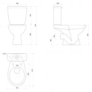 AQUALINE - JOSE WC kombi, dvojtlačítko 3/6l, zadný odpad, biela PS8812