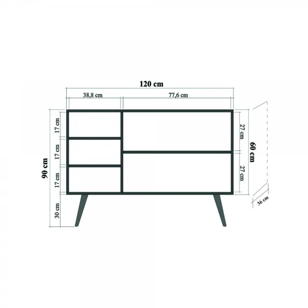 Hanah Home Komoda Kikos 120 cm dub sonoma/tmavo hnedá