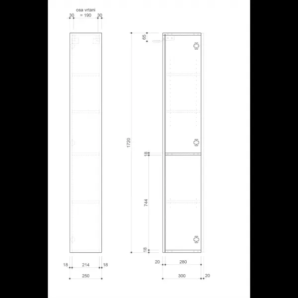 SAPHO - ESPACE skrinka 25x172x32cm, 1x dvierka, ľavá/pravá, biela lesk ESC120-3030