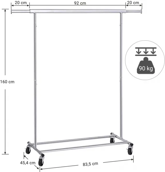 SONGMICS Stojan na šaty pojazdný chrómový 90Kg