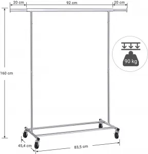 SONGMICS Stojan na šaty pojazdný chrómový 90Kg
