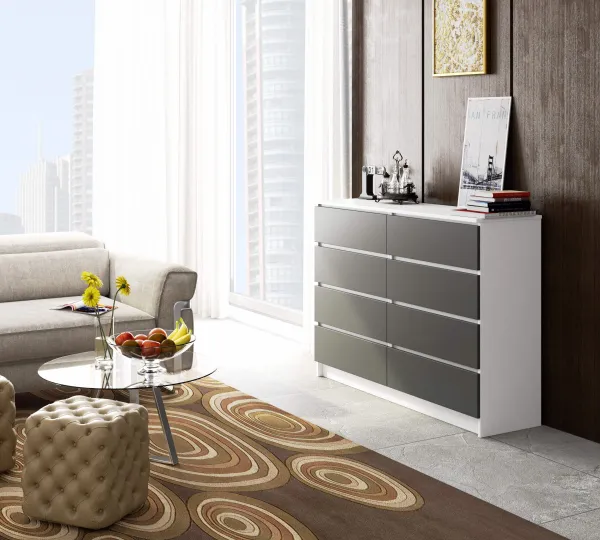 Ak furniture Komoda Kuba 140 cm 8 zásuviek biela/grafitová