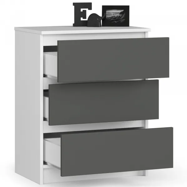 Ak furniture Komoda Kuba 60 cm - 3 zásuvky biela/grafitová