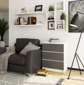 Ak furniture Komoda Kuba 60 cm - 3 zásuvky biela/grafitová