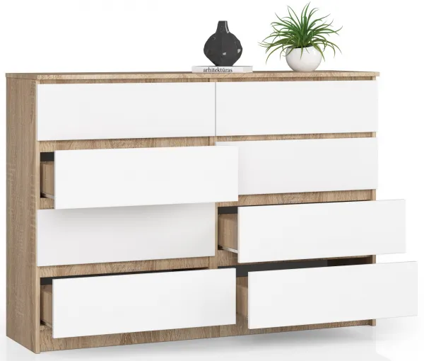 Ak furniture Komoda Rollo X 138,4 cm dub sonoma/biela