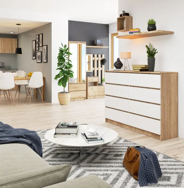 Ak furniture Komoda Rollo X 138,4 cm dub sonoma/biela