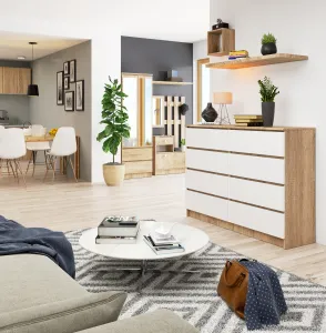 Ak furniture Komoda Rollo X 138,4 cm dub sonoma/biela