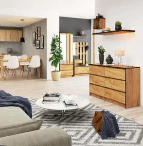 Ak furniture Komoda Kuba 120 cm 6 zásuviek dub craft zlatý