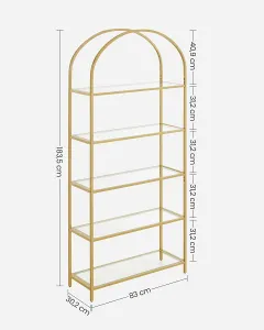 SONGMICS Sklenená knižnica Vasagle Montrie 183,5 cm zlatá