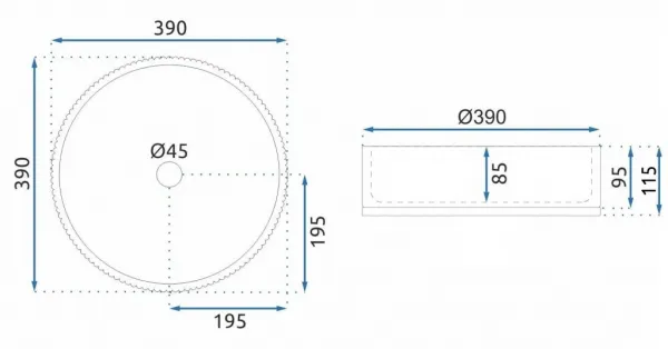 REA - Umývadlo na dosku Cristal Grey 39 nikl Ring REA-U8880