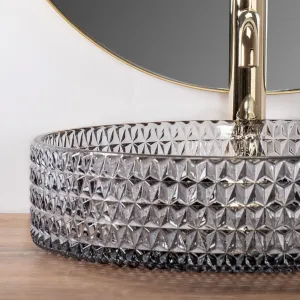REA - Umývadlo na dosku Cristal Grey 39 nikl Ring REA-U8880