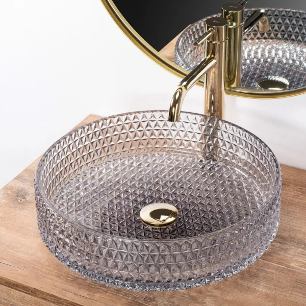 REA - Umývadlo na dosku Cristal Grey 39 nikl Ring REA-U8880