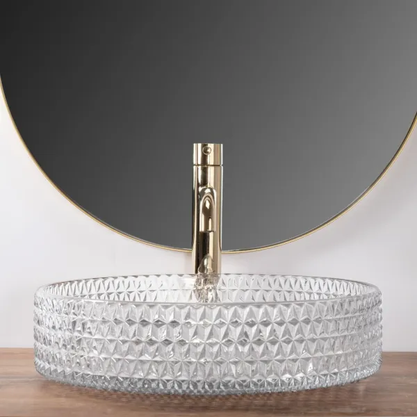 REA - Umývadlo na dosku Cristal Transparent 39 Gold brush Ring REA-U8881