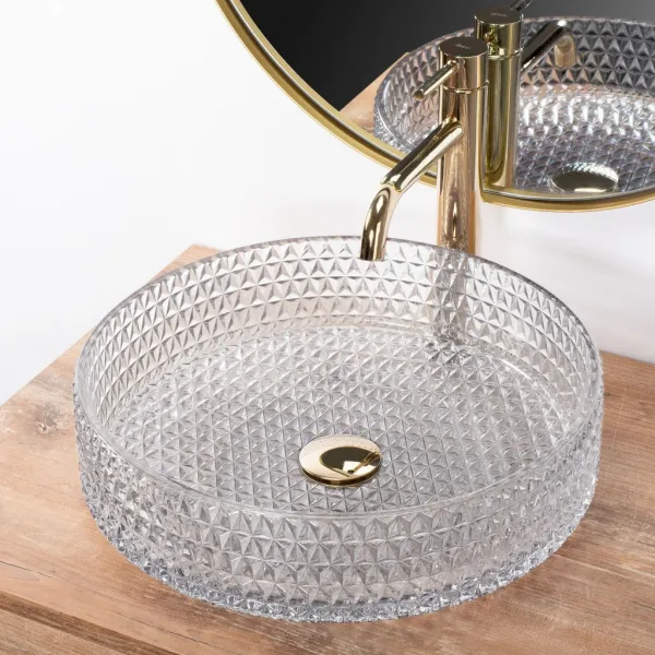 REA - Umývadlo na dosku Cristal Transparent 39 Gold brush Ring REA-U8881