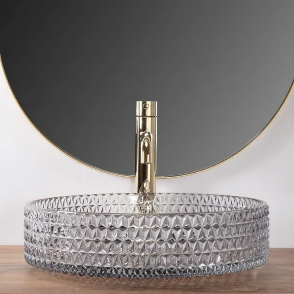 REA - Umývadlo na dosku Cristal Grey 39 nikl Ring REA-U8880