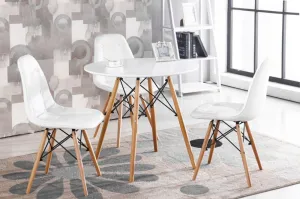 Wellhox Moderný škandinávsky konferenčný stolík, biela okrúhla doska, 60 cm