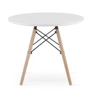 Wellhox Moderný škandinávsky konferenčný stolík, biela okrúhla doska, 60 cm