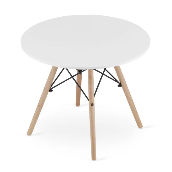 Wellhox Moderný škandinávsky konferenčný stolík, biela okrúhla doska, 60 cm