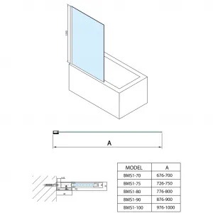 MODULÁRNA SPRCHOVÁ ZÁSTENA 750x1500mm, číre sklo BMS1-75