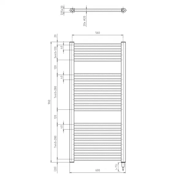 AQUALINE - DIRECT-E elektrické vykurovacie teleso, rovné, 600x960 400 W, biela ILE96T