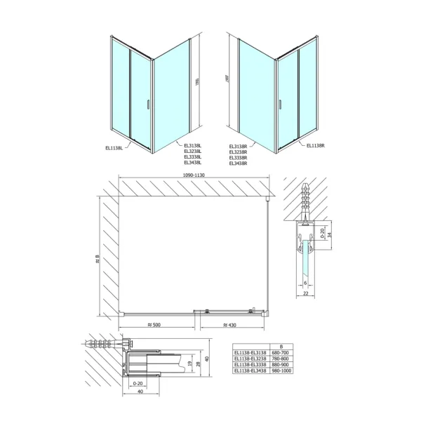 POLYSAN - EASY sprchové dvere 1100, sklo Brick EL1138