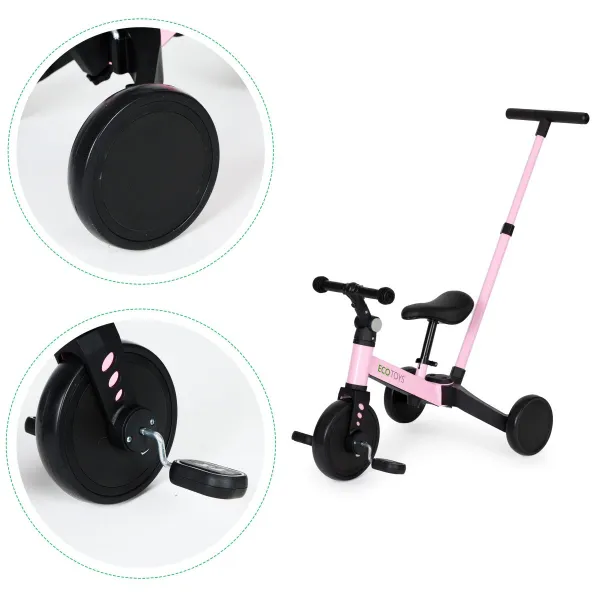 ECOTOYS Tříkolka/odrážedlo dětské 2v1 s vodící tyčí