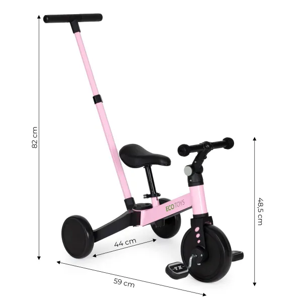 ECOTOYS Tříkolka/odrážedlo dětské 2v1 s vodící tyčí